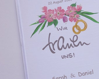 Hochzeitskarte Din A5, Glückwunschkarte, Hochzeitsgeschenk "Wir trauen uns!" Leinen/weiß (inkl. Personalisierung)