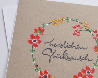 Greeting card 15 x 15 cm, birthday, anniversary "flower wreath" (recycled)
