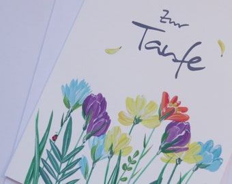 Taufkarte B6, Glückwunschkarte, Taufgeschenk "Blumenwiese" (weiß)