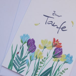 Taufkarte B6, Glückwunschkarte, Taufgeschenk "Blumenwiese" (weiß)