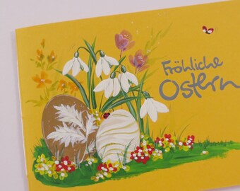 Osterkarte, Ostergruß, Grußkarte, Ostern "Osterei & Schneeglöckchen" (orange/quer)