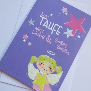 Taufkarte B6, Glückwunschkarte "Schutzengel" Mädchen (lila)