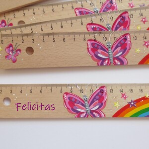Lineal, Einschulungskarte, Holzlineal, Schulstart, Einschulung, Schultüte "Schmetterling" (20/30cm inkl. Personalisierung)