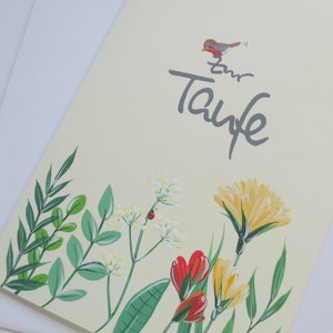 Taufkarte B6, Glückwunschkarte, Taufgeschenk "Blumenwiese" (hellbeige)