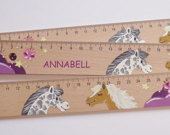 Ruler, school enrollment card, wooden ruler, school start, school enrollment, school cone "Horses, Star & Butterfly" (30 cm incl. personalization)