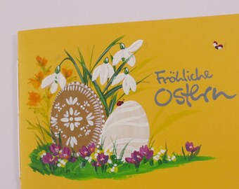 Osterkarte, Ostergruß, Grußkarte, Ostern "Osterei & Schneeglöckchen" (orange/quer)