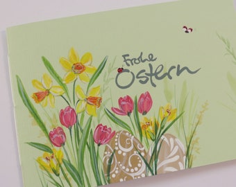 Osterkarte, Ostergruß, Grußkarte, Ostern "Osterei & Frühlingsblume" (mint/quer)