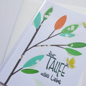 Taufkarte B6, Glückwunschkarte, Taufgeschenk "Blatt & Schmetterling"