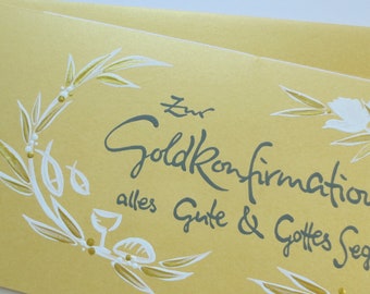 Goldkonfirmationskarte Din lang, Jubiläum, Gratulationskarte, "Ranke & Fisch" (gold)