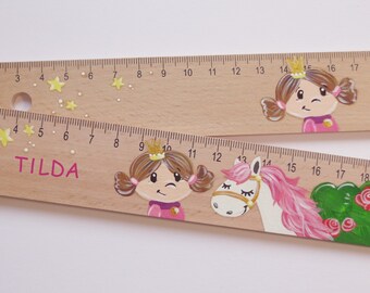 Lineal, Einschulungskarte, Holzlineal, Schulstart, Einschulungsgeschenk, Schultüte "Prinzessin" (20/30cm inkl. Personalisierung)