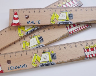 Lineal, Einschulungskarte, Schulstart, Einschulungsgeschenk, Schultüte "Baustelle" (20/30cm inkl. Personalisierung)