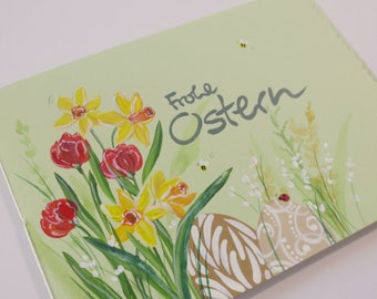 Osterkarte, Ostergruß, Grußkarte, Ostern "Osterei & Frühlingsblume" (mint/quer)