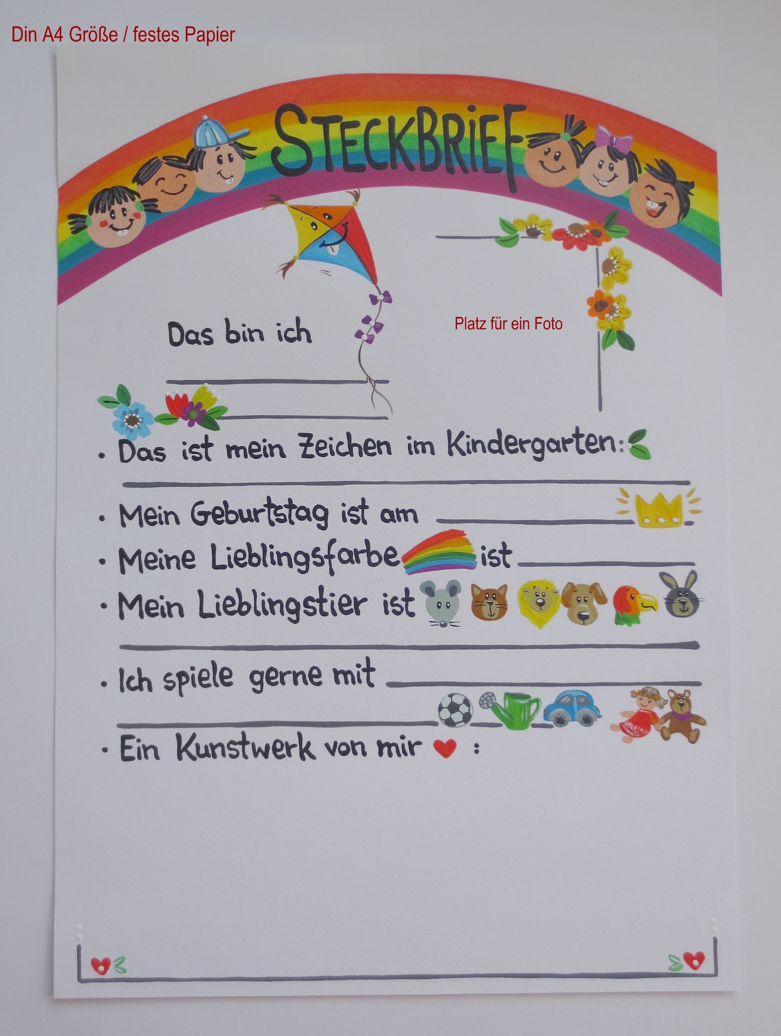 Steckbrief Kindergarten Kita Tagesmutter Kinder Portfolio - Etsy.de