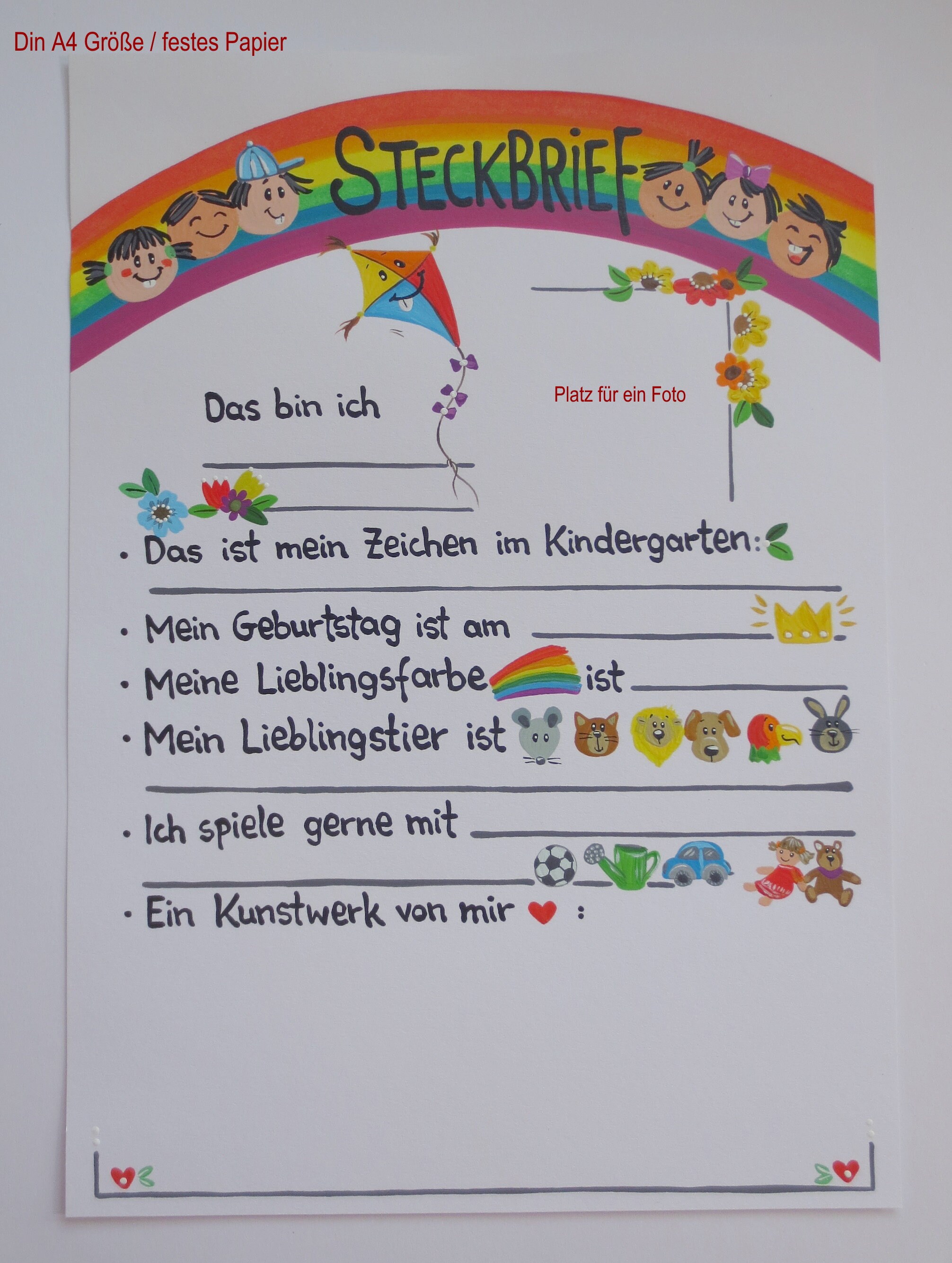 Steckbrief Kindergarten Kita Tagesmutter Kinder Portfolio | Etsy
