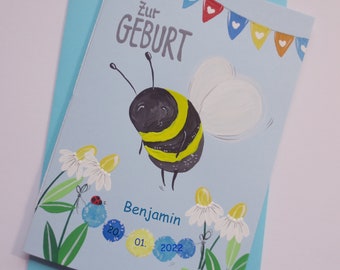 Babykarte B6, Glückwunsch, Geburtskarte "Biene" hellblau (inkl. Personalisierung)