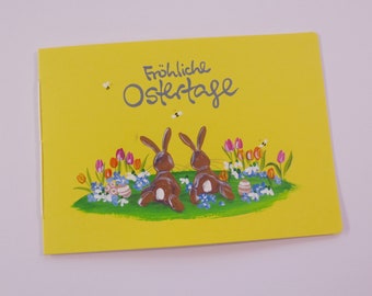 Osterkarte, Ostergruß, Grußkarte, Ostern "Hasenpaar" (gelb/quer)