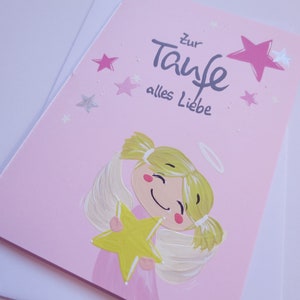 Taufkarte B6, Glückwunschkarte "Schutzengel" Mädchen (rosa)