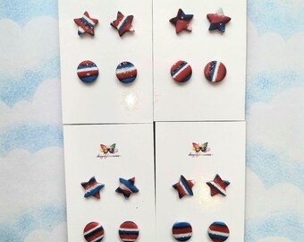 Star Spangled Stud Pack - Trendy Patriotic Striped Stars and Circles