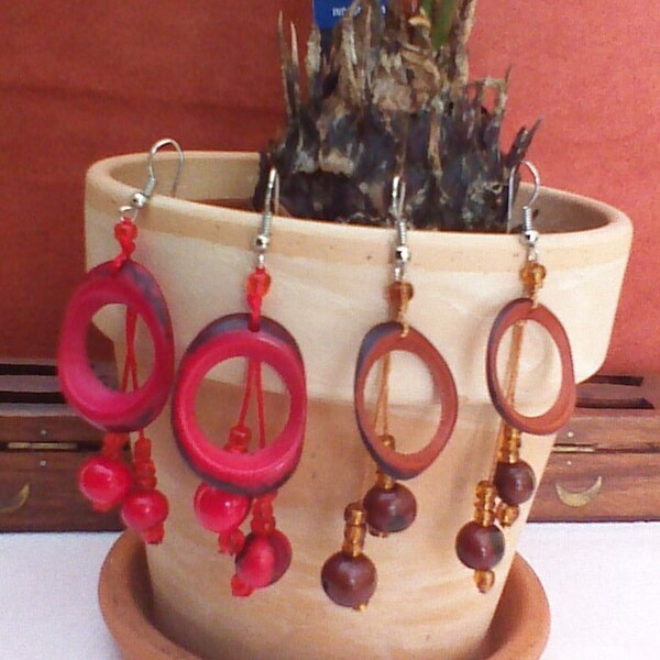 Tagua Nut and Acai Dangle Earrings/ Peruvian Eco Friendly Dangle Earrings/  Natural Seeds Dangle Earrings/ Organic Dangle Earrings