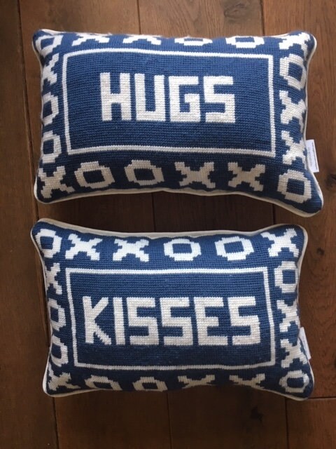Handmade Needlepoint Decorative Pillow Set Hugs And Kisses