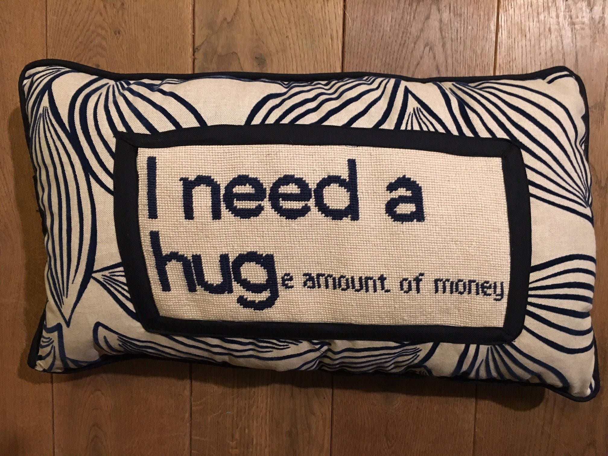 Handmade Needlepoint Decorative Pillow I need a hug