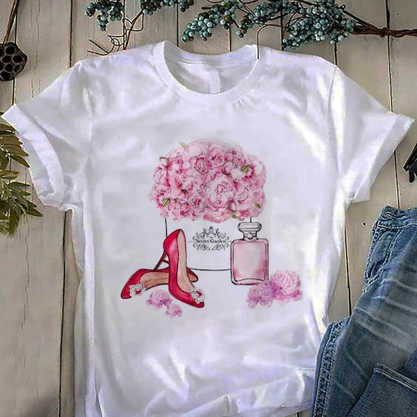 Perfume Series Female T-Shirt, Girl Fashion Shirt, High Heel Shirt, Fancy Shirt, Perfume Lover Gifts, Vogue Limited Edition Style Shirt