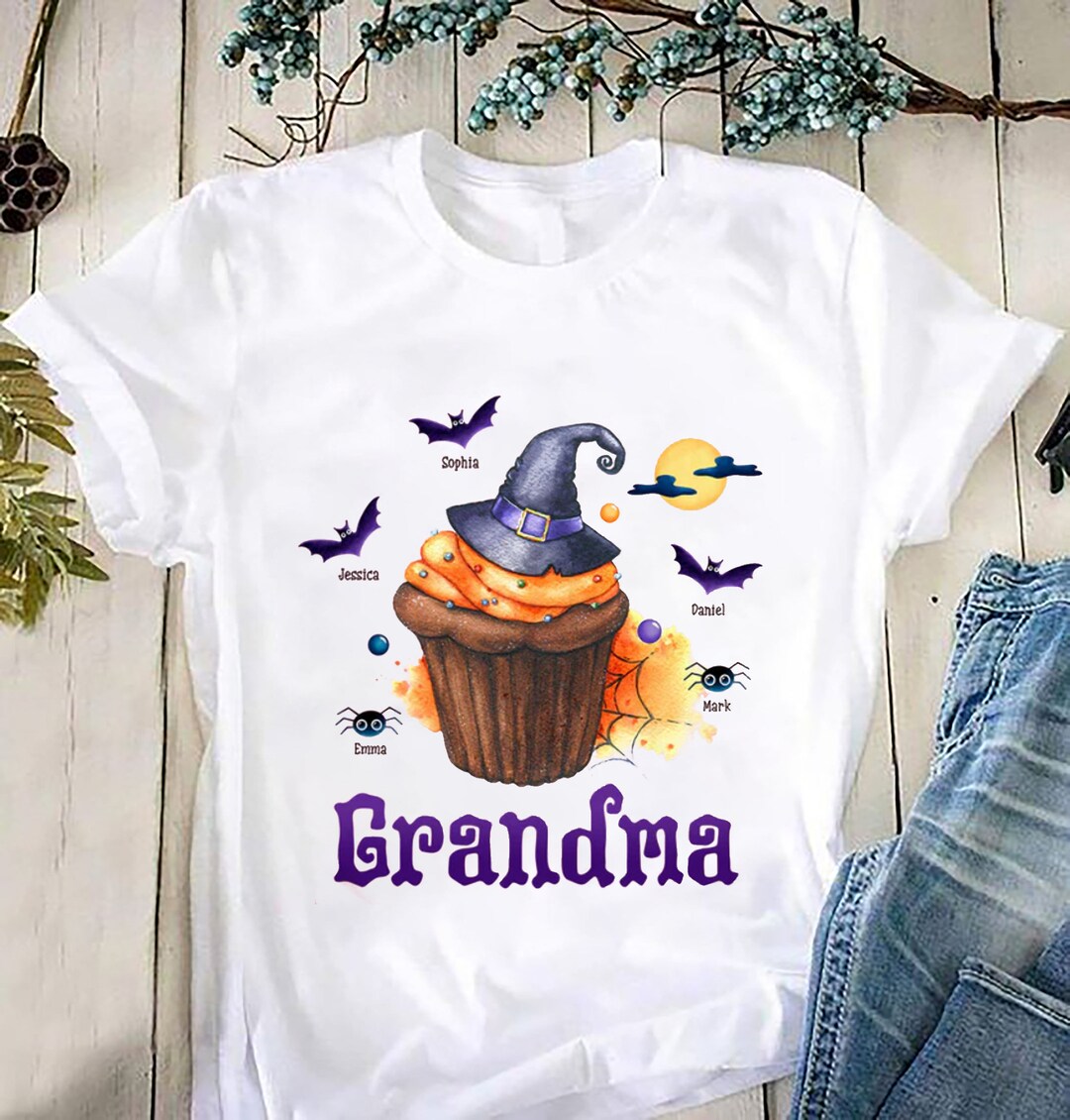 Trick Or Treat - Grandma With Little Bats - Personalized Unisex T-Shirt, Halloween Ideas.
