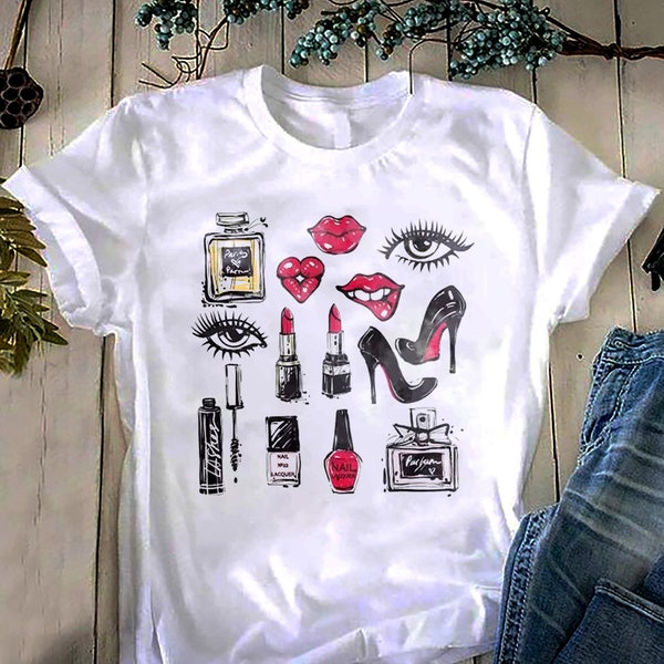 Makeup Brushes Set Shirt, Minimal Makeup Tools T-Shirt, Girl Fashion Shirt, Girl Makeup Shirt, Cosmetic Shirt, Gift for Makeup Lover