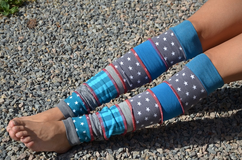 Leg warmers cuffs patchwork blue colorful size XS to S
