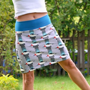 Jersey Skirt Women Long Grey Petrol Blue Seagulls 34
