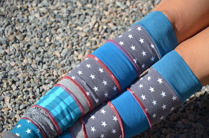 Leg warmers cuffs patchwork blue colorful size XS to S