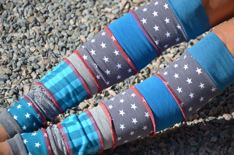 Leg warmers cuffs patchwork blue colorful size XS to S