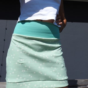 Organic Jersey Skirt Miniskirt Mint Green Stars A Line Size 38 Women