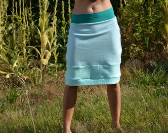 Falda de punto orgánico longitud de rodilla azul turquesa gr 36