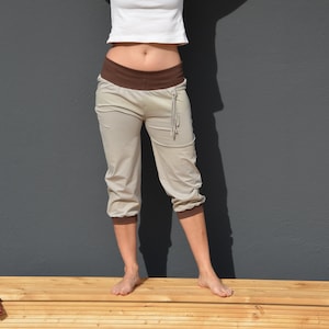 Bio Jogginghose 3/4 wadenlang Damen beige braun Bio-Jersey Größe 36