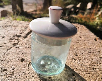 Opbergdoos glas met porseleinen deksel mini