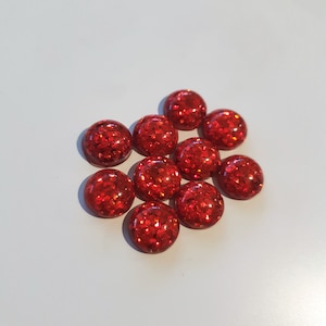 10 x 12mm Transparent Red Glitter Resin Flat Back Cabochons DIY jewellery