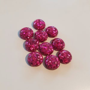 10 x 12mm Transparent Hot Pink Glitter Resin Flat Back Cabochons DIY jewellery