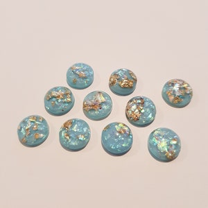 10 x 12mm Light Blue Gold Foil 1 Resin Flat Back Cabochons DIY jewellery