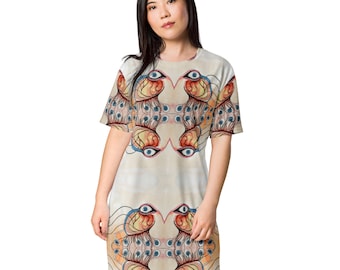 Robe T-shirt - Bird Eye Heart - dessin à l’encre de design psychédélique imprimé