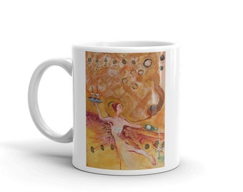 Golden Bubbles Mug serving champagne wine New Years Eve panting by mary begley