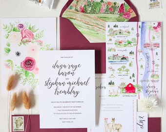 custom wedding invitations design, hand painted wedding invitations, watercolor wedding map, watercolor wedding venue painting, invites