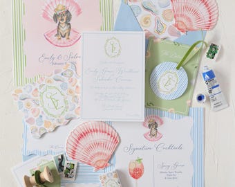 Coastal Personalized Watercolor Wedding Invitations