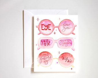 Valentine's Day card, eye love you, love card, pink, love pun card, anniversary card