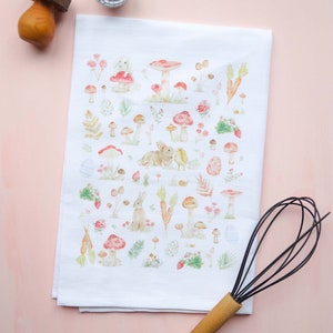 watercolor cottage core easter tea towel, white cotton flour sack tea towel, kitchen tea towel, hostess gift, house warming gift image 2