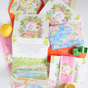 Amalfi Coast wedding invitation, trifold wedding invitation, la dolce vita wedding, hand painted wedding, whimsical wedding invitation