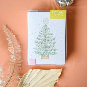 disco ball Christmas tree mini coffret de cartes, aquarelle cartes d’arbre de Noël, coffret de cartes de noël, aquarelle disco ball