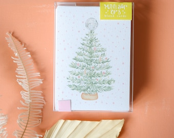 disco ball Christmas tree mini coffret de cartes, aquarelle cartes d’arbre de Noël, coffret de cartes de noël, aquarelle disco ball