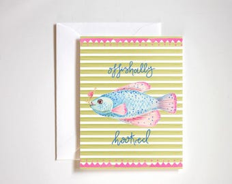 love card, fish card, anniversary card, valentine's day card, ofishally hooked, food pun