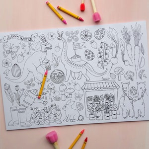 Easter kids coloring disposable placemat pads, easter table placemats, drawing placemats for kids